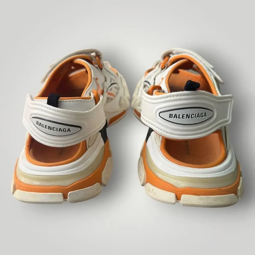 Balenciaga Men's Sport Sandals White/Orange Leather Hook & Loop Logo Sz 8